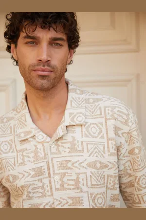 Threadbare Relaxed Fit Printed Textured Short Sleeve ShirtMédium