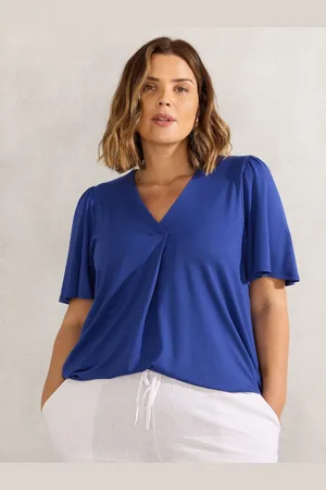 Live Unlimited London Curve Leaf Print Jersey Pleat Front Flutter Sleeve Top54