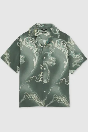 Reiss Marble Print Cuban-Collar ShirtGrand