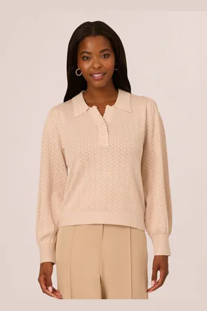 Adrianna Papell Rose Manches longues Pointelle Chandail With A Polo ColXS