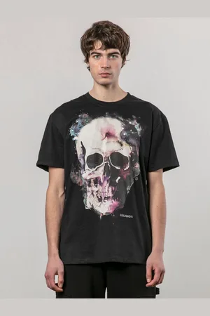 Religion T-shirt en coton avec tête de mort aquarellée 100% de cotonS