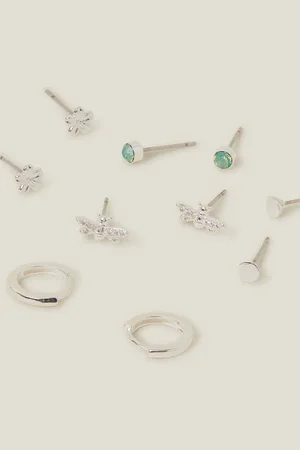 Accessorize Sterling Plated Bee Stud and Hoop Earrings 5 PackUn an