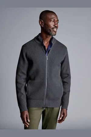 Charles Tyrwhitt Cardigan épais côtelé à col entonnoir zippéXXL