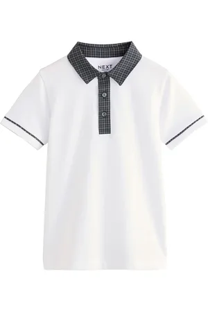 Next 100% Cotton Check Collar Short Sleeve Polo Shirt (3-16yrs)110116cm