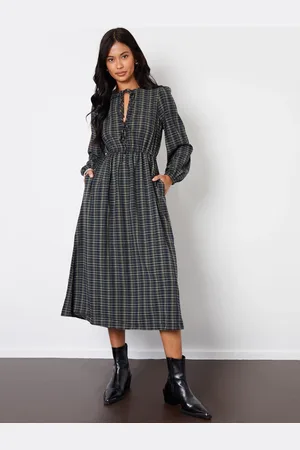Threadbare Check Manche bouffante With Pockets Mi-long Robe40