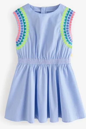 Billieblush Blue Mini Skater 100% Cotton Dress With Multicolour Embroidery Detail4 ans (104cm)