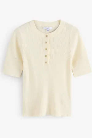Next Haut col rond boutonné avec linM Reg