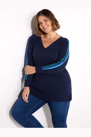 Live Unlimited London Knitted V-Neck Contrast Stripe Jumper40