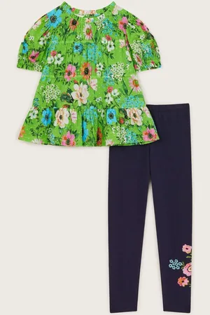 Monsoon Floral Print Tiered 100% Cotton Blouse and Leggings Set14 - 15 ans (164 - 170cm)