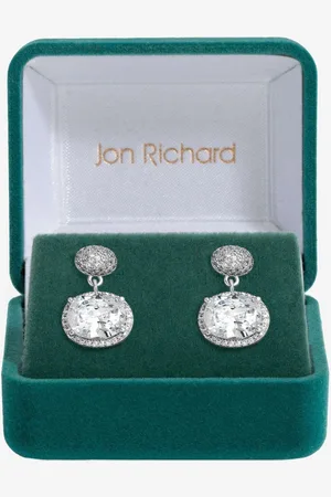 Jon Richard Tone Cubic Zirconia Micro Pave Oval Drop Earringsun