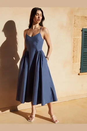 Threadbare V-Neck Fit and Flare 100% Cotton Midi Dress40