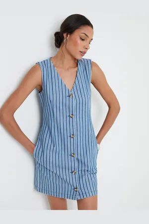 Threadbare Striped Denim Waistcoat Mini 100% Cotton Dress38