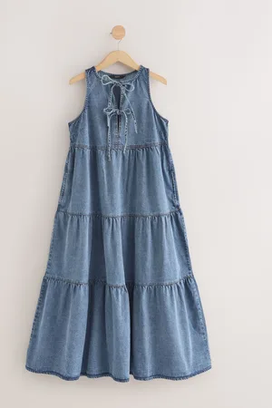 Next 100% Cotton Tie Front Smock Denim Dress42