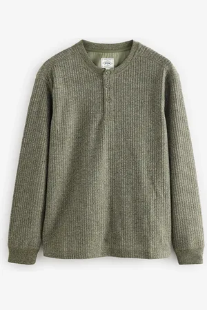 Next Textured Long Sleeve Grandad 100% Cotton T-ShirtM Reg