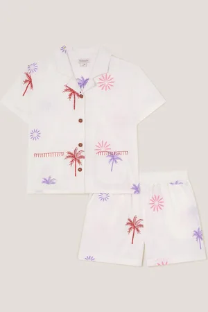 Monsoon Palm Embroidered 100% Cotton Shirt & Shorts Set146152cm