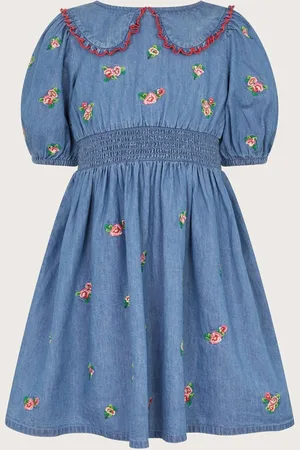 Monsoon Floral Embroidered Chambray Dress98104cm