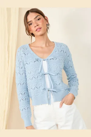 Friends Like These Tie Front Pointelle 100% Cotton Cardigan44