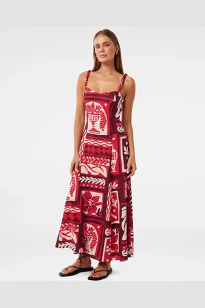 Forever New Linen Blend Simona Square Neck Strappy Midi Dress42