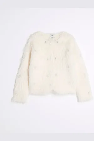 River Island Girls Faux Fur Embellished 100% Cotton Cardigan110116cm