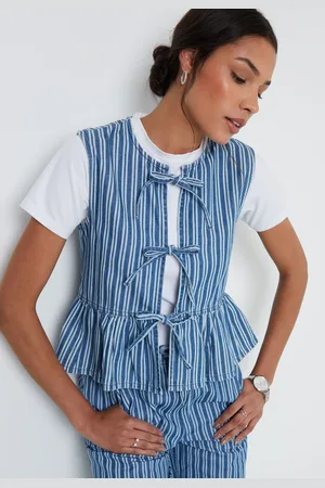 Threadbare Striped Tie Front Denim Waistcoat42