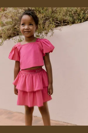Ted Baker Pink Woven Puff Sleeve Top and Tier Skirt Set 2 Piece140146cm