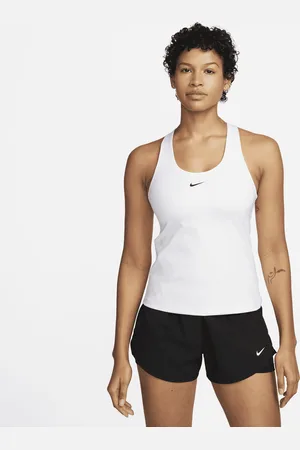 Nike Pro Training - Brassière de sport asymétrique maintien moyen en tissu  Dri-FIT avec logo virgule - Rose