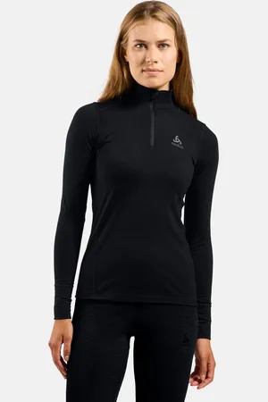 Odlo Sous-vêtement technique à manches longues et demi-zip en laine mérinos 200 Natural pour femme, XS