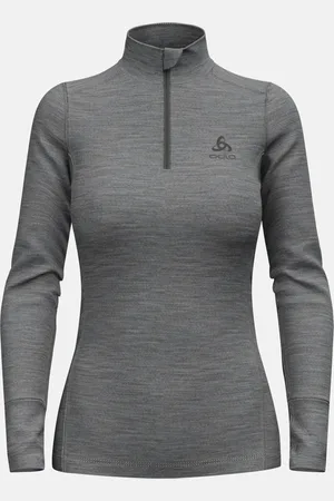 Odlo Sous-vêtement technique à manches longues et demi-zip en laine mérinos 200 Natural pour femme, XS