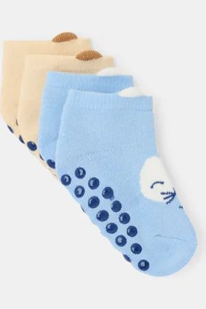 Obaïbi Chaussettes antiglisse animaux bleu bébé garçon (lot de 2)