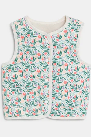 Obaïbi Veste sans manches réversible velours doublé fleur bleu bébé fille