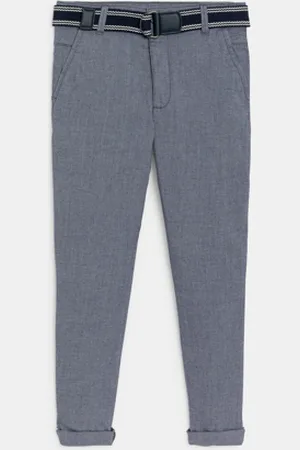 Okaïdi Pantalon chino slim + ceinture bleu gris Garçon