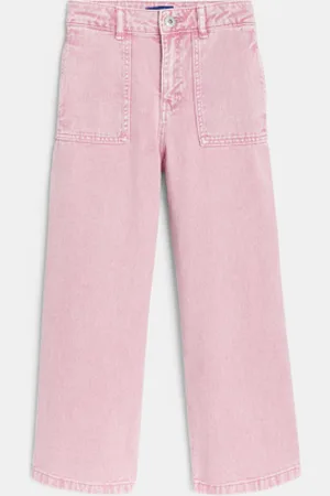 Okaïdi Pantalon large en toile délavée rose pastel Fille