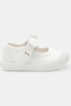 Obaïbi Ballerines toile à noeud blanches bébé fille