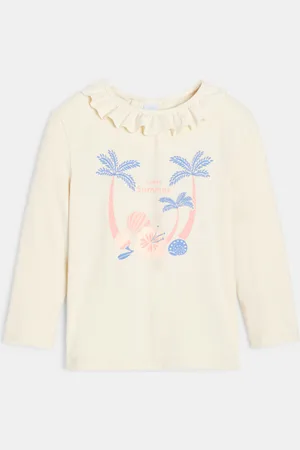 Obaïbi T-shirt anti UV col volanté beige bébé fille