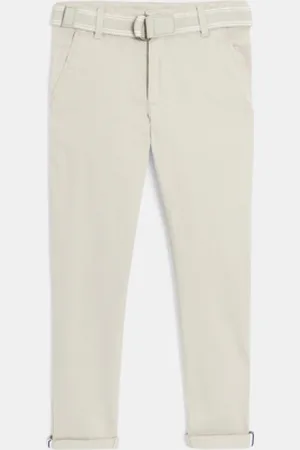 Okaïdi Pantalon chino slim + ceinture écru Garçon