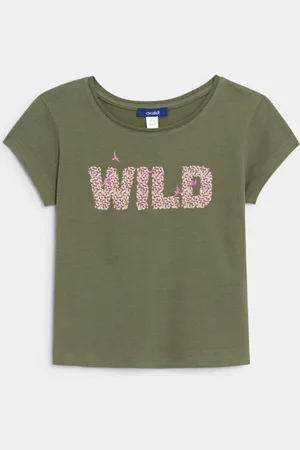 Okaïdi T-shirt à message pailleté kaki Fille