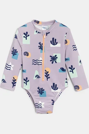 Obaïbi Combinaison de bain manches longues mauve bébé fille
