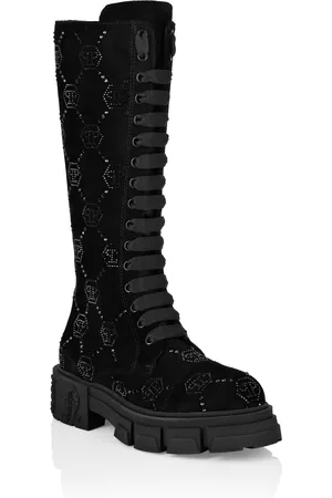 Philipp Plein Suede Boots Flat High Strass Monogram