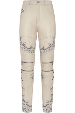Philipp Plein Leather Long Trousers Paisley Bandana