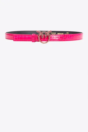 Pinko Fine ceinture avec boucle Love Birds en croco brillant coloré de 2 cm Galleria, Rose -or clair, XS