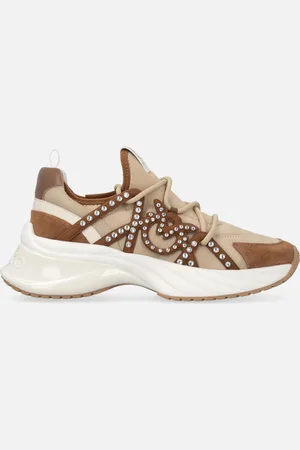 Pinko Sneakers Ariel à lacets avec strass appliqués, Beige