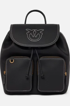 Pinko Sac à dos multipoche en cuir foulonné, Noir-vieil or, U