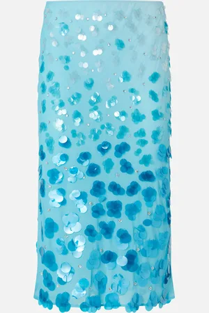 Pinko Jupe mi-longue en crêpe Georgette dégradé à paillettes et strass, , 38