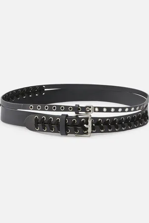 Pinko Ceinture en cuir effet double de 4 cm avec détail de laçage, , XS