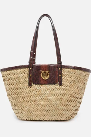 Pinko Cabas en raphia avec finitions en cuir embossé reptile, , U
