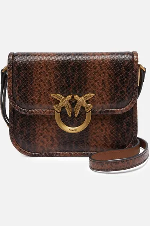 Pinko Reptile print Love Bag square shoulder bag, Marron