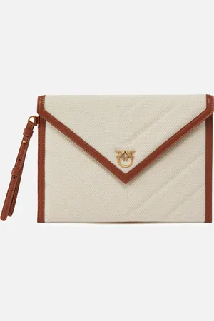 Pinko Flat canvas clutch bag with leather trim, , U