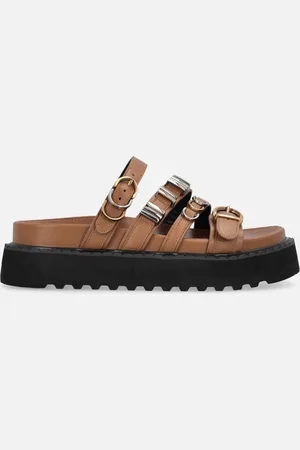 Pinko Mules compensées en cuir à brides, , 41