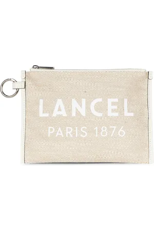LANCEL Pochette en toile de jute et cuir