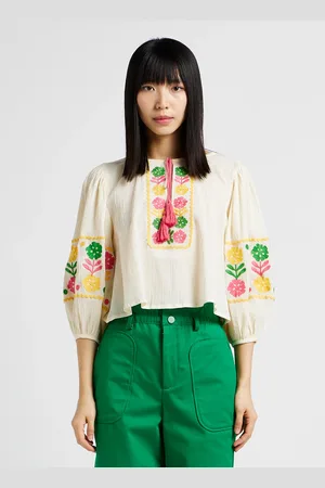Antik Batik Blouse brodée col tunisien en coton